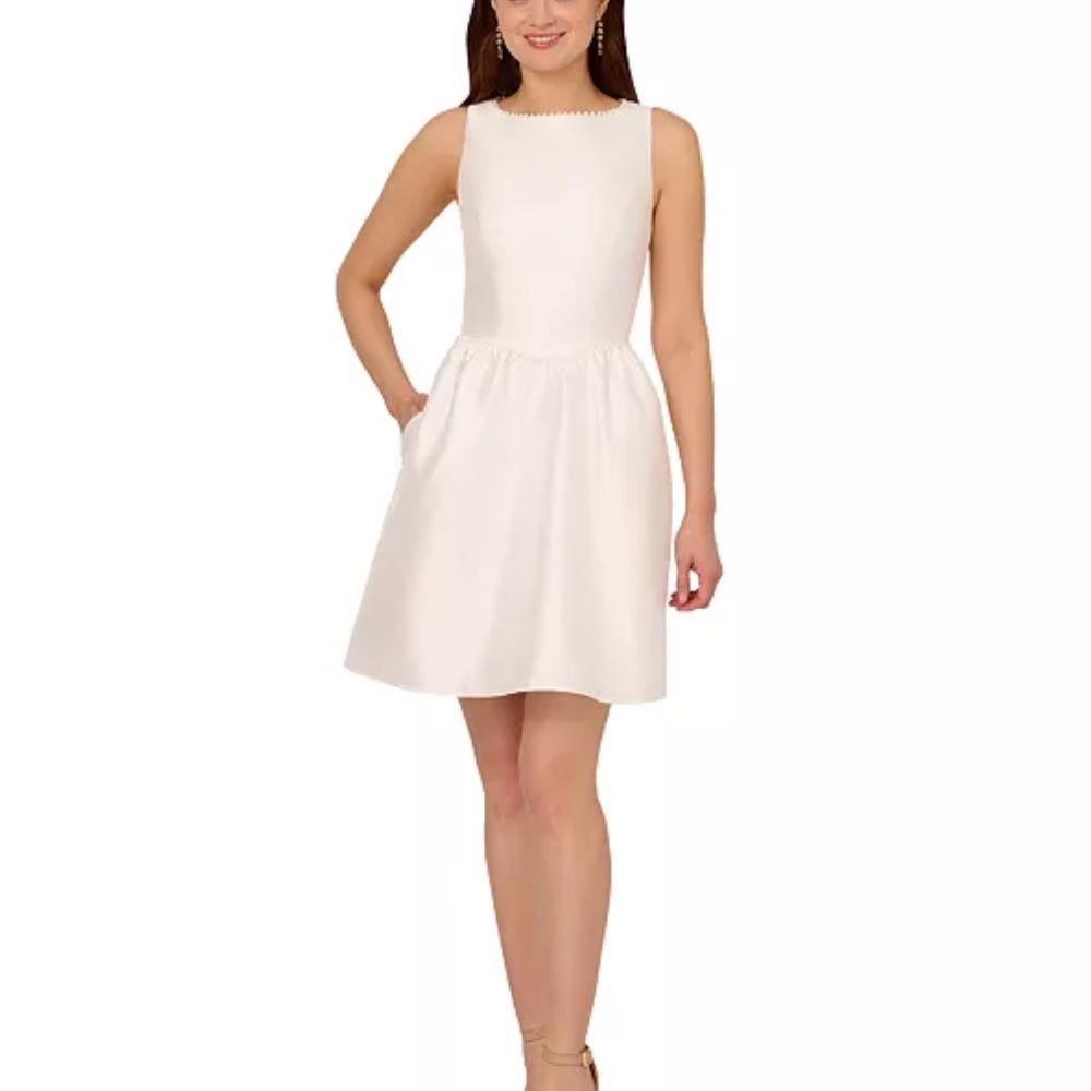 Adrianna Papell Pearl Mikado Fit & Flare Elegant White Sleeveless Dress